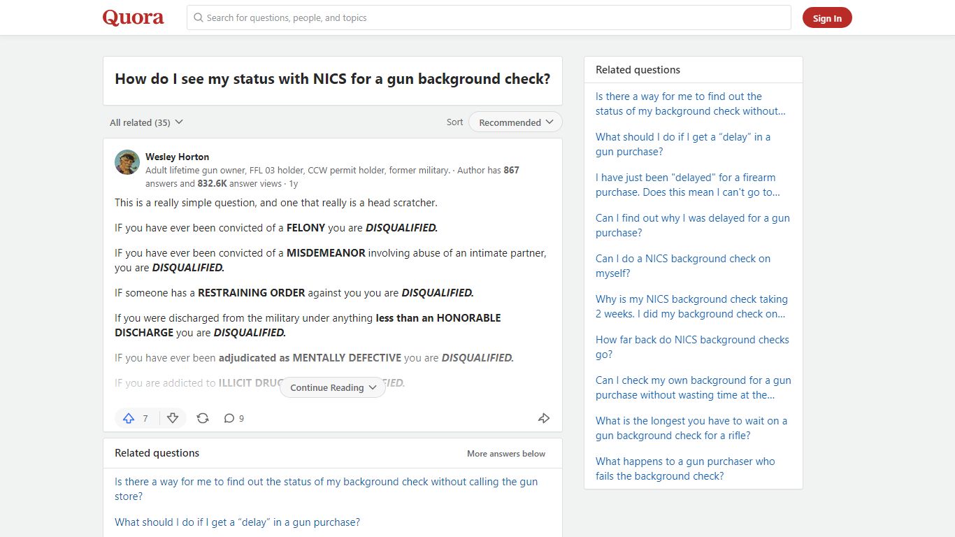 How do I see my status with NICS for a gun background check?